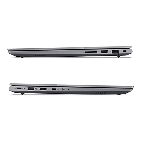 Zwei graue Laptops im Profil. Beide zeigen AnschlÃ¼sse und Ã–ffnungen.
