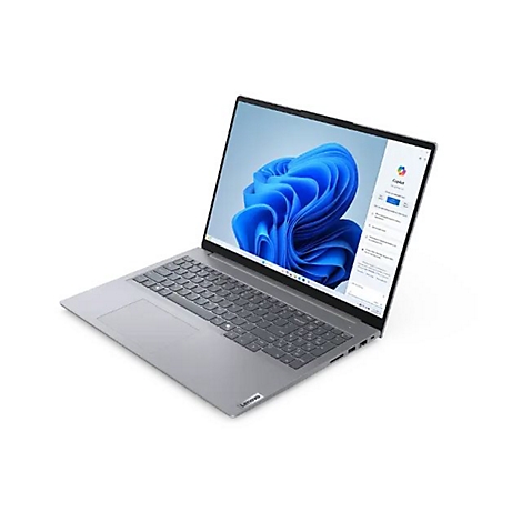 Grauer Laptop im Winkel, Windows-Hintergrund, geÃ¶ffnete App. Auf weiÃŸem Hintergrund.