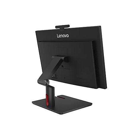 Schwarzer Lenovo-Monitor von hinten, rote Akzente an der Halterung.