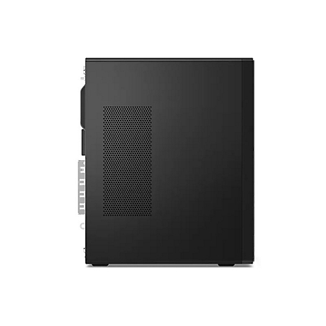 Schwarzer PC-Tower im Profil. Auf der Seite befindet sich ein LÃ¼ftungsgitter.