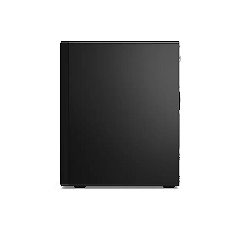 Ein schwarzer Desktop-Computer, der von der Seite betrachtet wird. Die Oberflache ist glatt und spiegelt etwas wider.