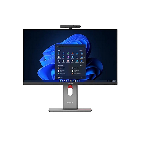 Ein Lenovo ThinkCentre All-in-One-Computer. Der Bildschirm zeigt ein Windows-Startmenü vor blauem Hintergrund.