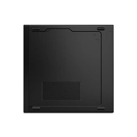 Schwarzer Computer, rechteckig. LÃ¼ftergitter unten, leichte Einbuchtung oben.