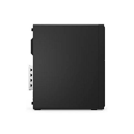 Schwarzer Desktop-PC im Profil, mit Anschlüssen auf der Vorderseite.