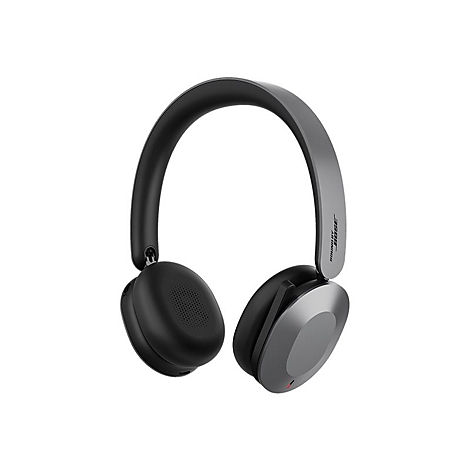 Grau-schwarzer Kopfhörer auf weißem Hintergrund. Der Kopfbügel ist grau, die Ohrmuscheln schwarz. Auf der Seite steht "SOUND BY BOSE".