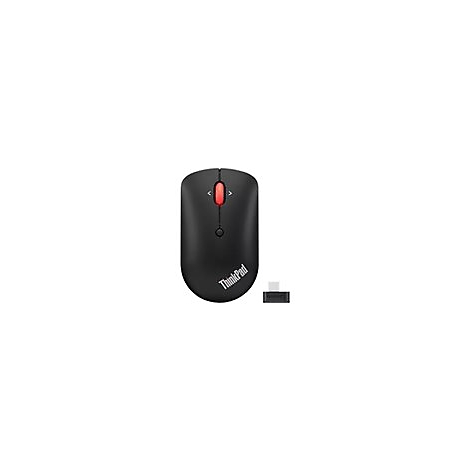 Schwarze Lenovo ThinkPad Maus mit rotem Scrollrad und USB-C-EmpfÃ¤nger.