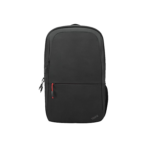 Schwarzer Rucksack mit rotem ReiÃŸverschluss, ThinkPad Logo.
