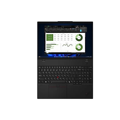 Schwarzes Laptop von oben. Bildschirm zeigt Diagramme, Tabellen, grÃ¼ne Kreise, schwarze Tastatur.