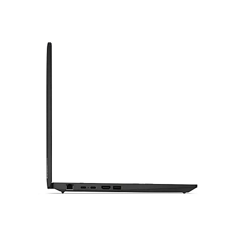 Schwarzes Laptop-Seitenprofil auf weiÃŸem Hintergrund. Deutlich sind AnschlÃ¼sse an der Seite des GerÃ¤ts zu sehen.