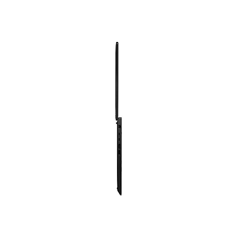 Schwarzes Laptop-Profil, halb geÃ¶ffnet, vor weiÃŸem Hintergrund.
