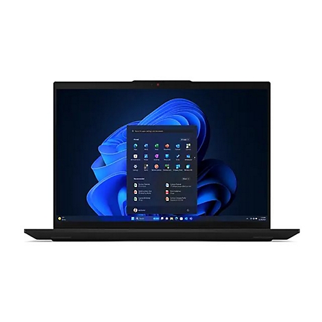 Schwarzes Laptop mit Windows 11 StartmenÃ¼ auf weiÃŸem Hintergrund.