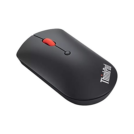 Souris ThinkPad noire avec bouton de molette rouge, lettrage ThinkPad blanc.