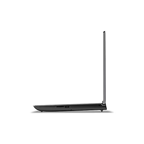 Seitenansicht eines schwarzen Laptops mit geÃ¶ffnetem Bildschirm auf weiÃŸem Hintergrund.