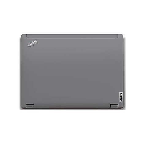 Dunkelgraues ThinkPad-Notebook von oben; das Lenovo-Logo ist sichtbar.