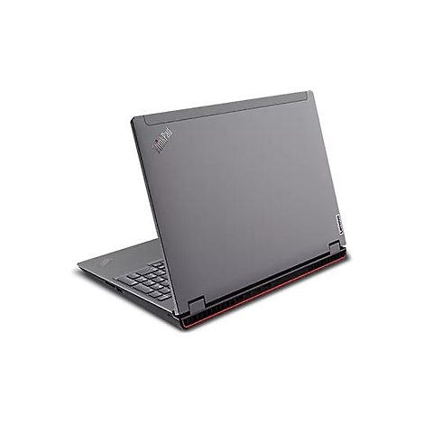 Grauer Laptop, leicht geÃ¶ffnet, mit Thinkpad Logo, roter Akzent, weiÃŸer Hintergrund.