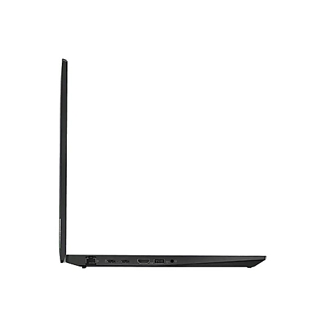 Schwarzes Laptop im Profil, offene Displayseite, Ports sichtbar.