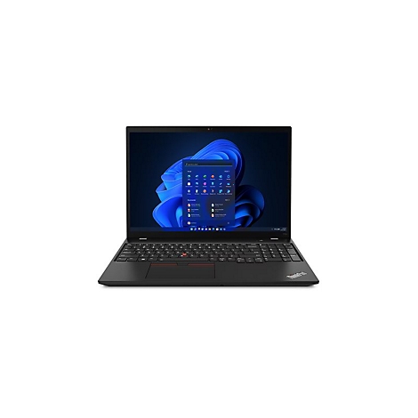 Schwarzes Laptop mit Windows 11-OberflÃ¤che. Die Tastatur hat einen roten Trackpoint in der Mitte.