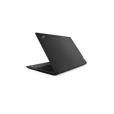 Schwarzer Laptop, teilweise geÃ¶ffnet, vor weiÃŸem Hintergrund. Auf dem Deckel befindet sich ein Logo.