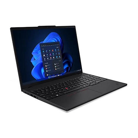 Schwarzes Notebook mit geÃ¶ffnetem Bildschirm. Auf dem Bildschirm ist eine blaue Wolke mit App-Symbolen zu sehen.