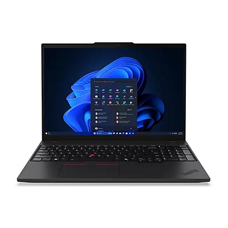 Schwarzes Laptop auf weiÃŸem Hintergrund. Auf dem Bildschirm ist eine Windows-OberflÃ¤che mit App-Symbolen zu sehen.