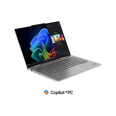 Grauer Laptop mit offenem Bildschirm, auf dem eine App angezeigt wird. Auf dem Bildschirm ist ein mehrfarbiges Wolkenmuster und App-Symbole zu sehen.