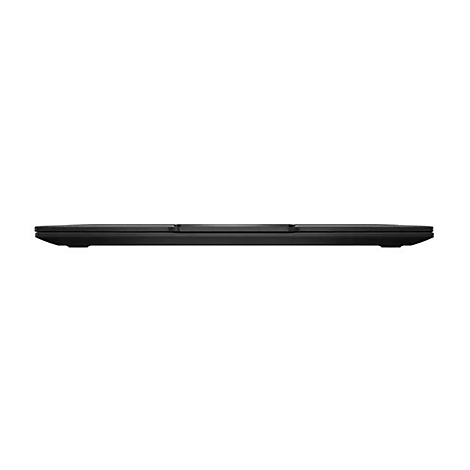 Ein geschlossenes, schwarzes Laptop-Profil vor weißem Hintergrund.