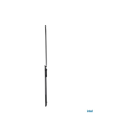 Ein Laptop im Profil, halb geÃ¶ffnet, schwarzes GehÃ¤use, weiÃŸer Hintergrund. Unten rechts: Intel-Logo.