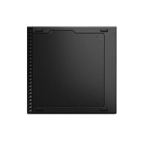 Schwarzer Computer von oben. Mit Kühlrippen an der Seite und kleinen Pfeilen.