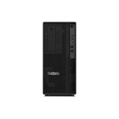 Schwarzer Tower-PC, Frontansicht, mit ThinkStation-Logo und FrontanschlÃ¼ssen.