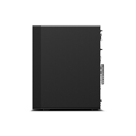 Schwarzer Desktop-Computer, Seitenansicht.