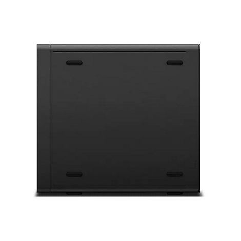 Schwarzer PC-Tower, von oben gesehen. Auf der OberflÃ¤che befinden sich vier kleine, lÃ¤ngliche Aussparungen.