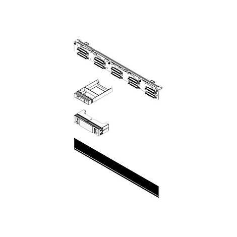 Technische Zeichnung. Mehrere elektronische Komponenten, darunter ein längliches Board und mehrere Karten. Schwarze Linien, weißer Hintergrund.