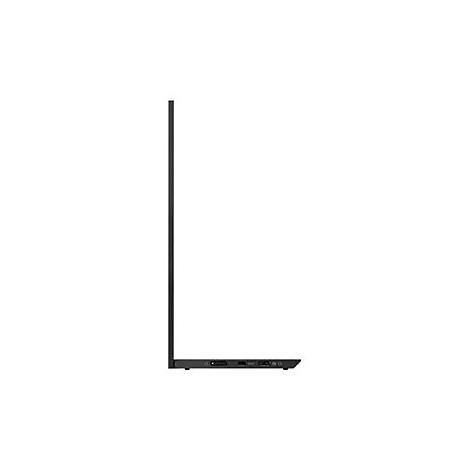 Schwarzes Laptop-Profil, flach, minimalistisch. Detaillierte Ansicht der Anschlüsse auf der linken Seite.