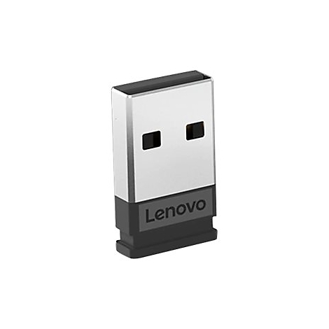 Kleiner Lenovo USB-Empfänger mit silbernem Metallstecker und schwarzem Kunststoffgehäuse.