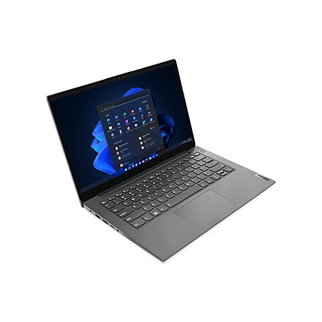 Ein grauer Laptop mit geöffnetem Bildschirm. Auf dem Bildschirm ist das Windows-Startmenü zu sehen.