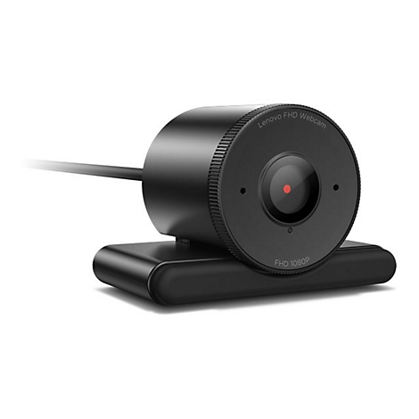 Schwarze Lenovo-Webcam, rundes Objektiv mit roter Aufnahme-LED, Aufschrift "Lenovo FHD Webcam" und "FHD 1080P".