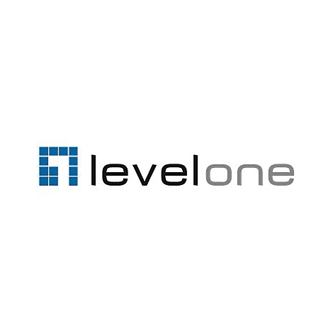 Blaues Logo bestehend aus Quadraten links neben dem Schriftzug levelone in schwarzer und grauer Farbe.