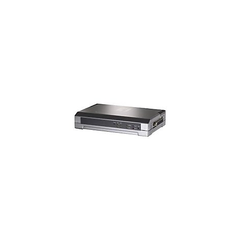 Flaches, rechteckiges elektronisches Gerät mit silber-schwarzem Gehäuse und Anschlüssen an der Seite.