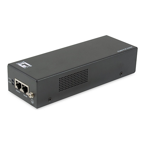 Schwarzer Ethernet-Konverter. Sichtbar sind AnschlÃ¼sse, LÃ¼ftungsschlitze und Beschriftung.