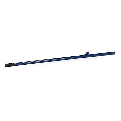 Blue metal pipe with a dark end. A small, protruding element is located at the top end.