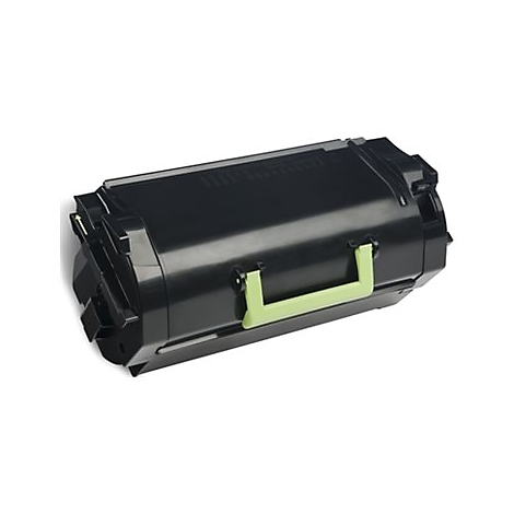 Cartouche de toner noire avec poignée vert clair. Sur fond blanc.