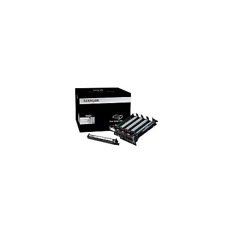 Cartouche de toner Lexmark noire et emballage sur fond blanc.