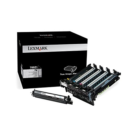 Schwarze Lexmark-Tonerpatrone mit der Produktbezeichnung 700Z1 und Verpackung. Rechts sind weitere Tonerkartuschen sichtbar.