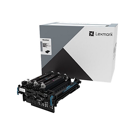 Eine Druckerpatrone und die Verpackung. Auf der Verpackung befindet sich das Lexmark-Logo.