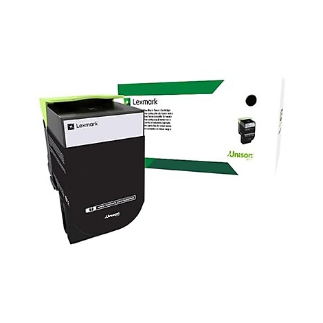 Lexmark Tintenpatrone, schwarze Patrone und Verpackung vor weißem Hintergrund.
