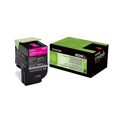 Tintenpatrone und Verpackung von Lexmark, magenta. Aufgedruckter Text: 802M.