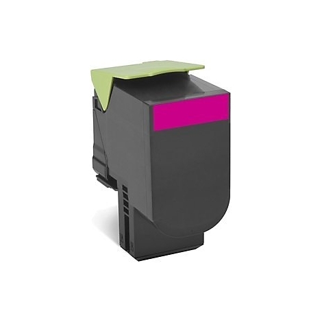 Schwarze Tintenpatrone mit magentafarbener Oberfläche, grünem Deckel.