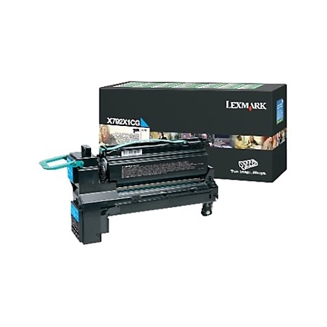 Schwarze Lexmark Tonerkartusche und Verpackung. Aufschrift: X792X1CG, Lexmark.