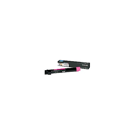 Tonerkartusche in Magenta mit schwarzer Verpackung, weißer Hintergrund.