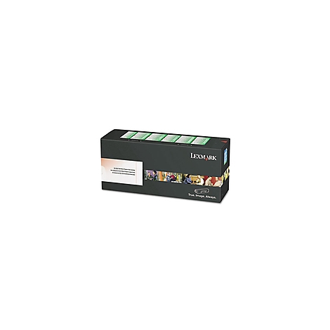 Schwarzer Lexmark DruckerzubehÃ¶rkarton mit grÃ¼nen Streifen oben, bedruckt mit Bildern und dem Schriftzug 'LEXMARK'.